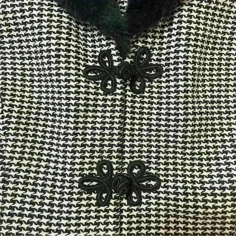 Julian Taylor Vintage Houndstooth Blazer With Faux Fur Collar Size 12 90s Black - Picture 8 of 14